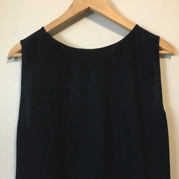 Dark Navy Blue Accordion Pleated Back Rayon Tank Top - Picture 7 of 13